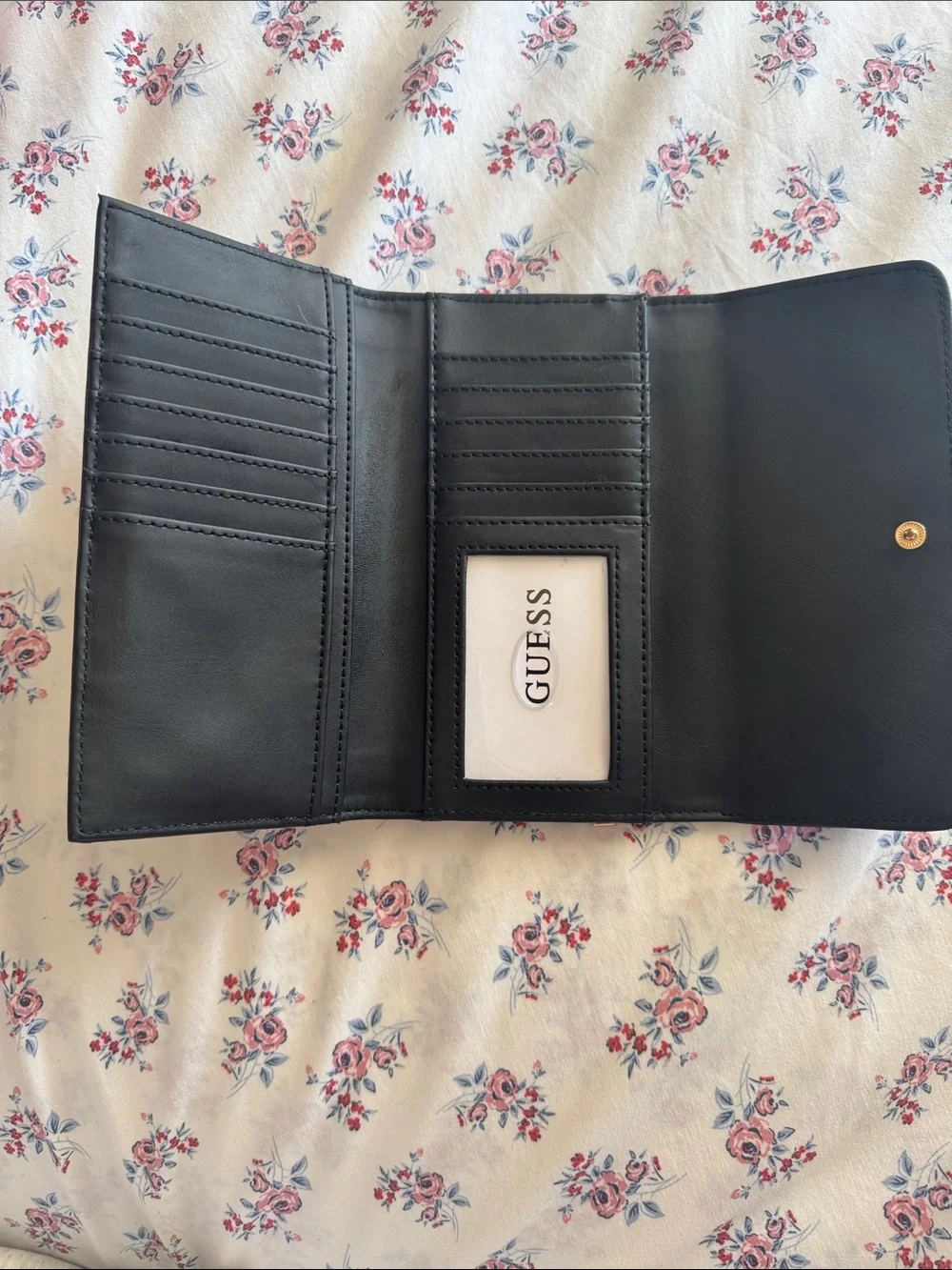GUESS Black Continental Wallet with Gold Logo Accent